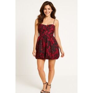 BCBGMAXAZRIA Bubble‎ Dress Women's Size 4 Red Black Floral Mini Silk Y2K Style